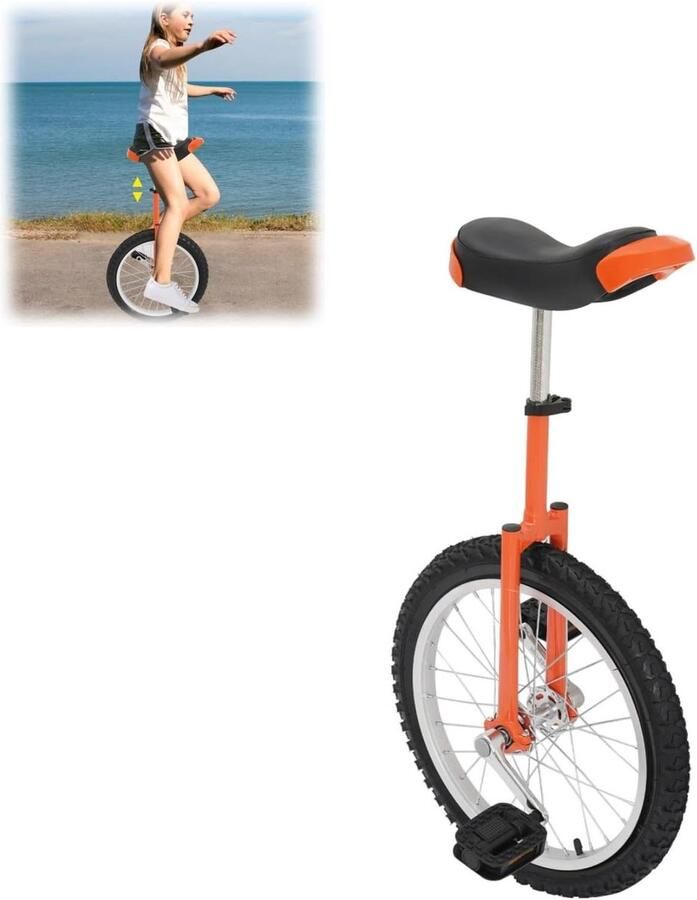 Eenwieler Single wheel bike Balans training Verstelbare zadelhoogte 18 inch wiel Oranje