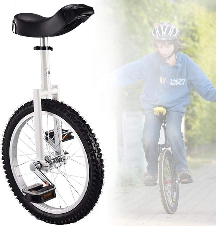 Eenwieler voor Kinderen Unicycle Balansfiets Buiten Sporten Antislip Banden 18 Inch Wieldiameter Wit