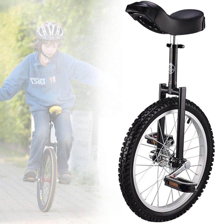 Eenwielers 18 inch wiel eenwieler for kinderen antislip wielen bergbanden rijden zelfbalansoefening loopfiets buitensporten fitnessoefening(Black)