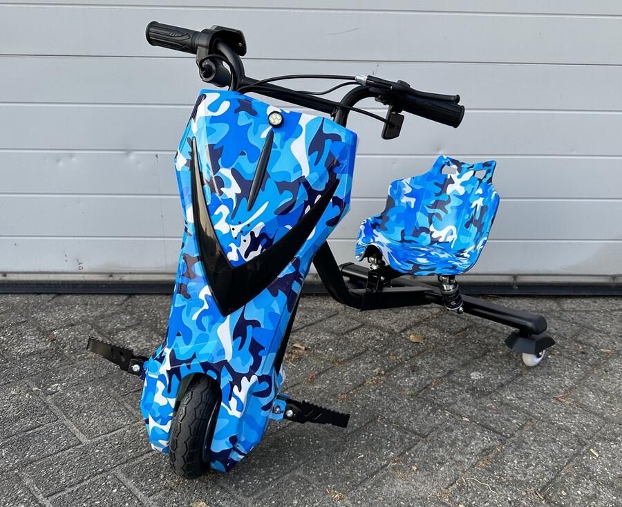 E-ELEC ELEKTRISCHE DRIFT TRIKE MET SUPER KRACHTIGE MOTOR 3 WIELER MET LED LICHTEN CAMOUFLAGE BLAUW - Foto 2