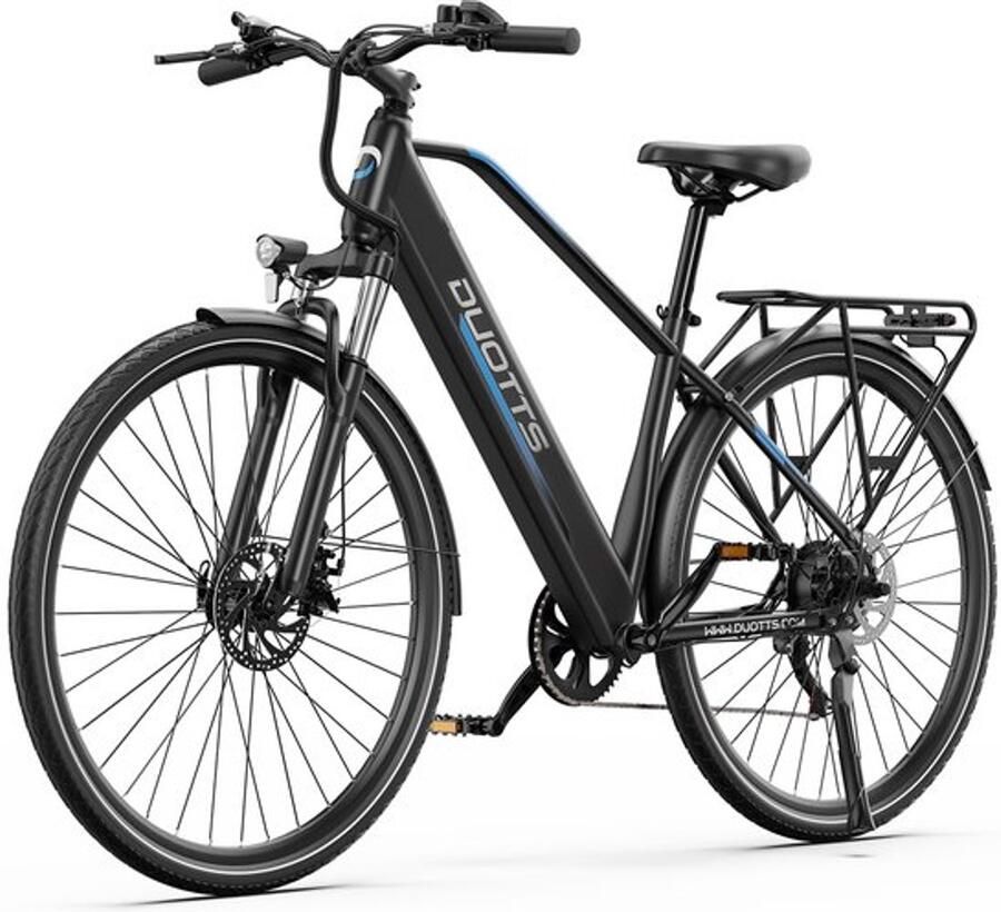 Elektrische Fiets DUOTTS C29Lite 468Wh 13 Ah Accu 80 km Bereik 250W Motor 27.5 Inch Anti-Lekbanden- Shi o 7 Versnellingen Mechanische schijfrem Ijzeren Frame Kleuren display Inclusief Bagagedrager Elektrische Stadsfiets zwart