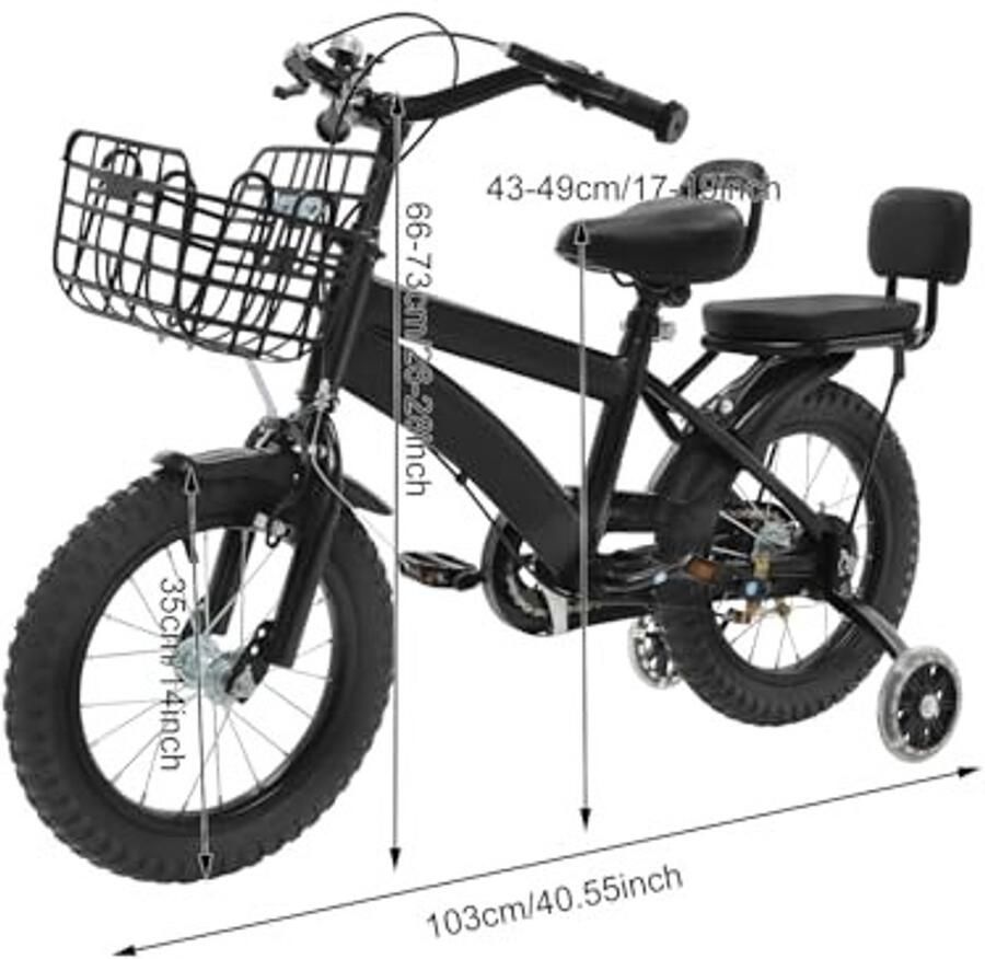 Kinderfiets 14 Inch met Steunwielen Robuust Stalen Frame Verstelbaar Stuur