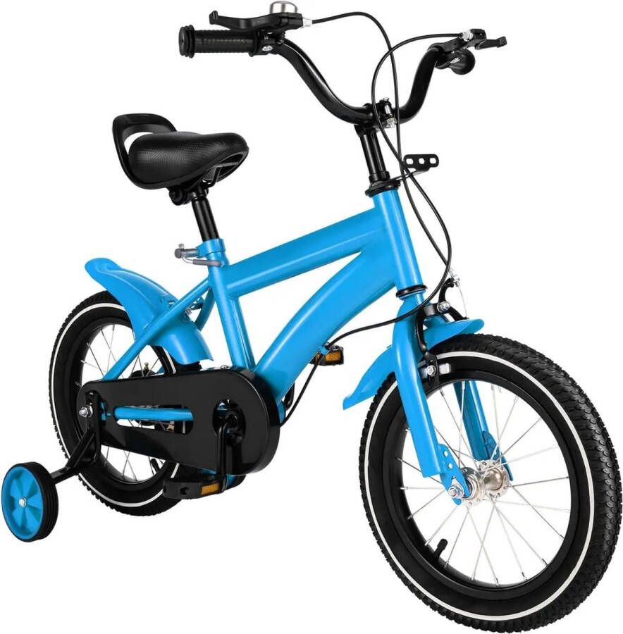 Eszenzics™ Kinderfiets model Sep 14 inch Blauw Hoogwaardig frame Dubbel remsysteem Zijwieltjes Verstelbaar zadel Unisex