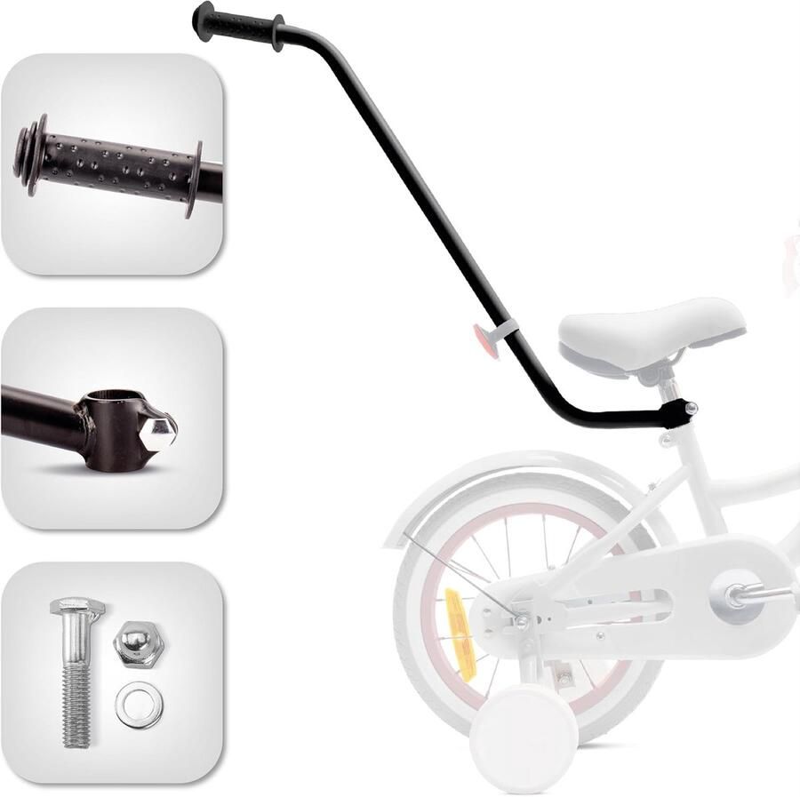Fiets Duwstang Kinderfiets Hulp Leren Fietsen Verstelbaar Ontwerp Zwart