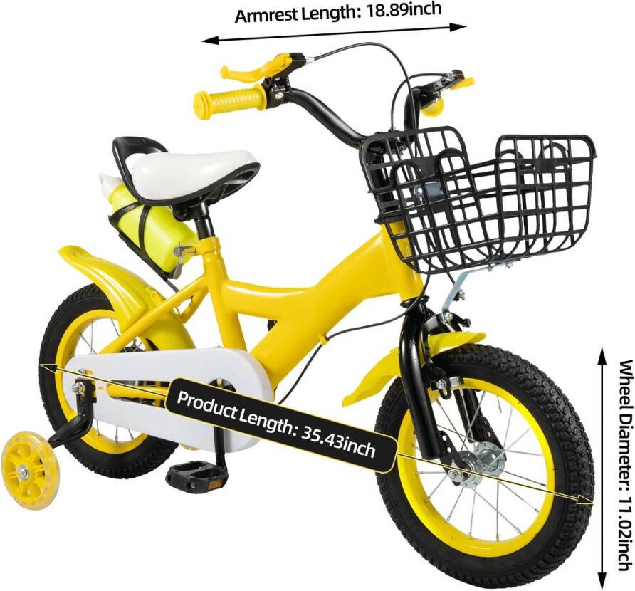 Fiets Jongensfiets Kinderfietsen Kinderfiets Fiets voor Kinderen met Verstelbare Zitting Trainingswielen en Lichtgewicht Carbon Stalen Frame voor Stabiel Fietsen