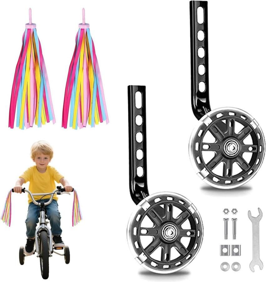 Fiets Stabilisator Steunwielen Kinderfiets Leren Fietsen Met Lichtfunctie 12-20 inch Zwart