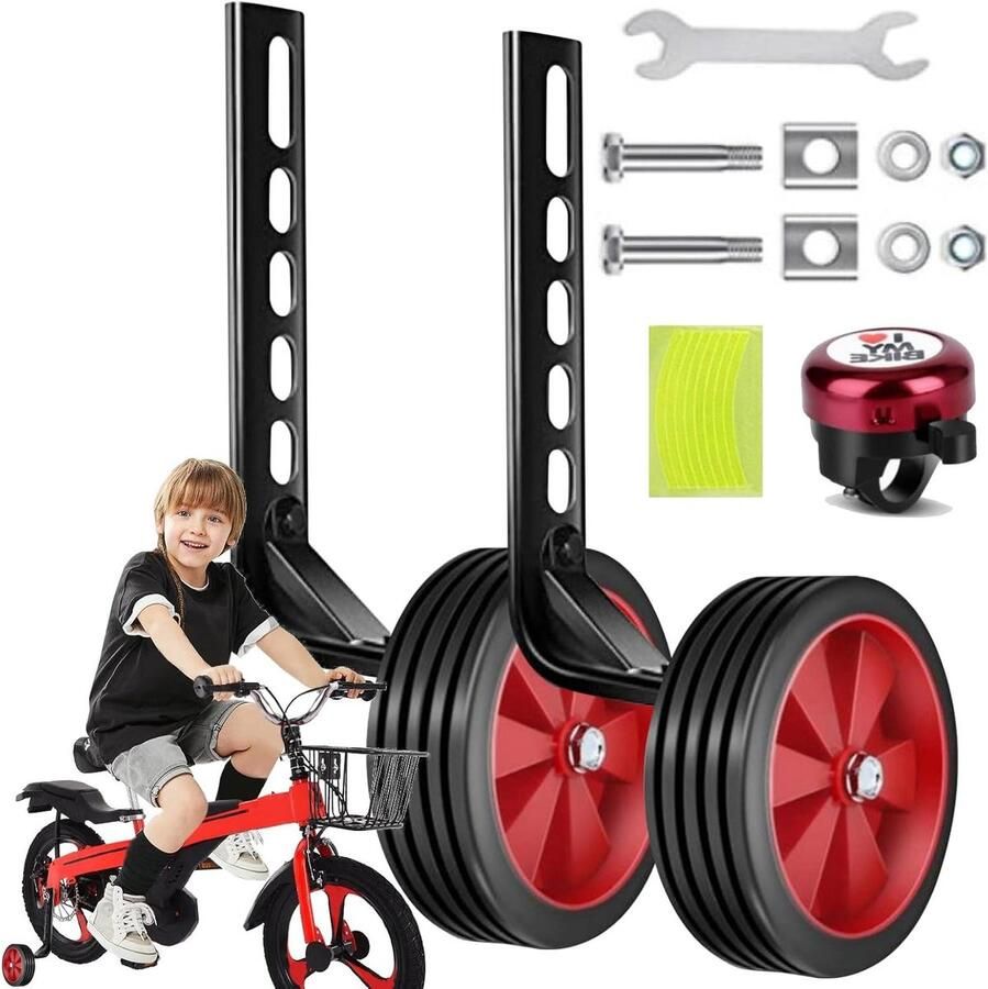 Fiets Stabilisatoren Zijwieltjes Kinderfiets Leren Fietsen Verstelbaar Ontwerp 12-20 inch Rood