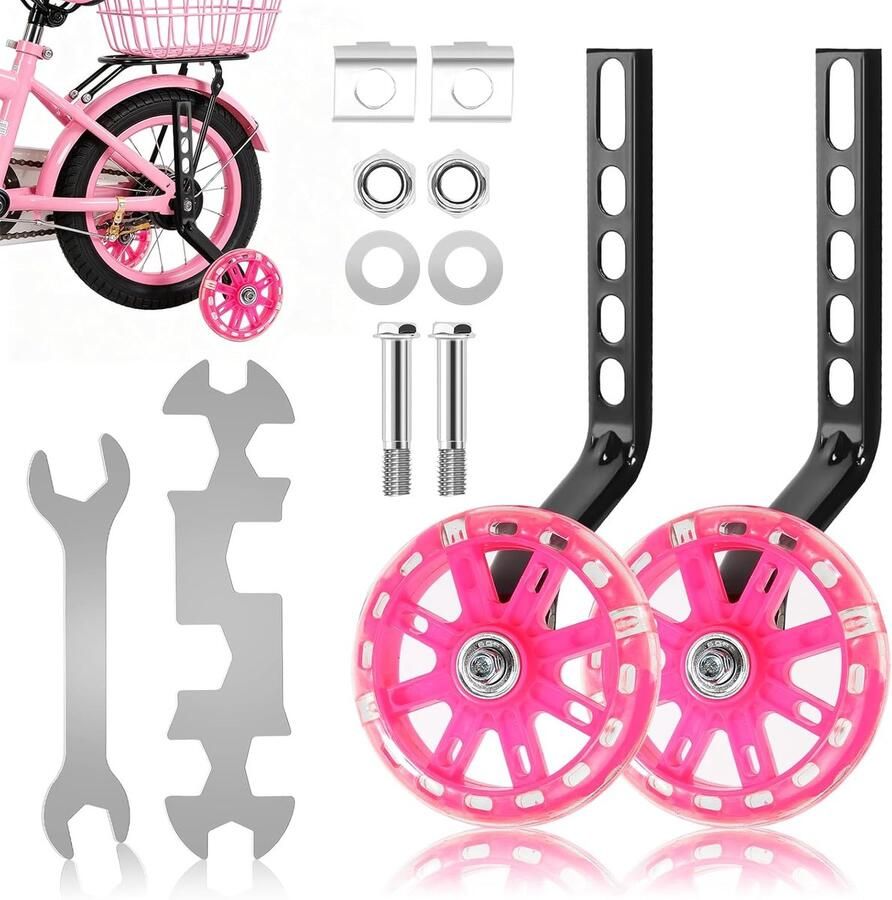 Fiets Steunwielen Hulpwielen Kinderfiets Fietsen Leren Universeel Verstelbaar 12-20 Inch Roze