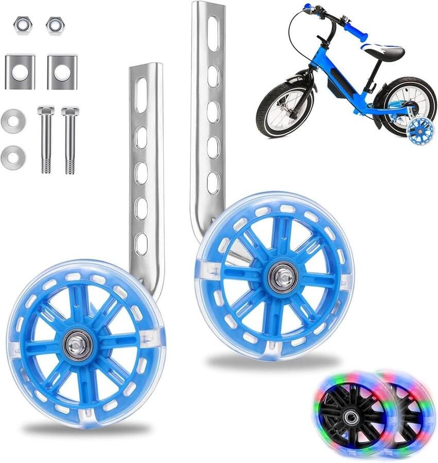 Fiets Steunwielen Hulpwielen Kinderfiets Kinderen Leren Fietsen Universeel Verstelbaar 12-20 Inch Blauw
