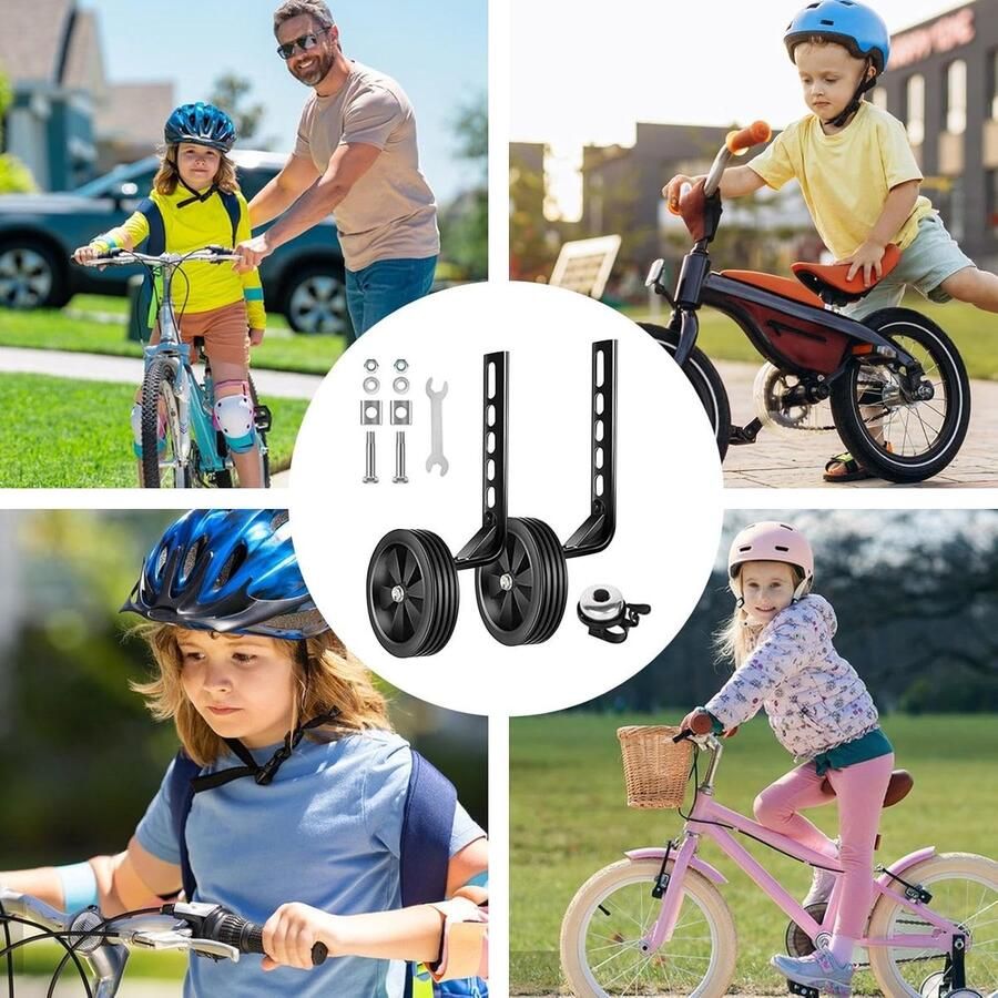 Fiets Steunwielen Hulpwielen Kinderfiets Leren Fietsen Verstelbare Ondersteuning 12-20 Inch Zwart