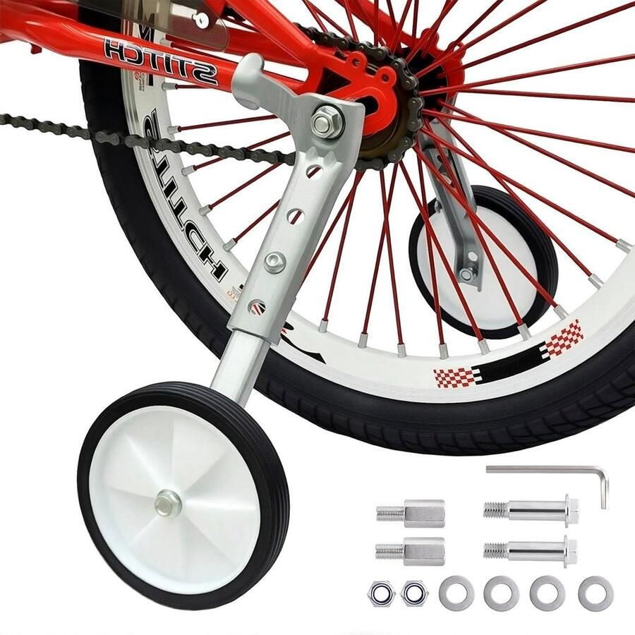 Fiets Trainingswielen Stabilisatoren Kinderfiets Leren Fietsen Verstelbare Hoogte 18-22 Inch Zilver