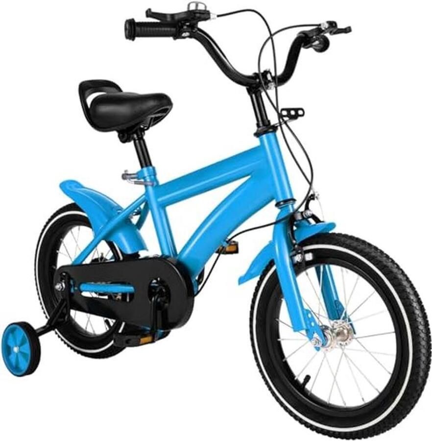 Fiets voor Kinderen 14 Inch Verstelbare Kinderfiets met Steunwielen Blauw Geschikt voor en van 3 tot 6 Jaar