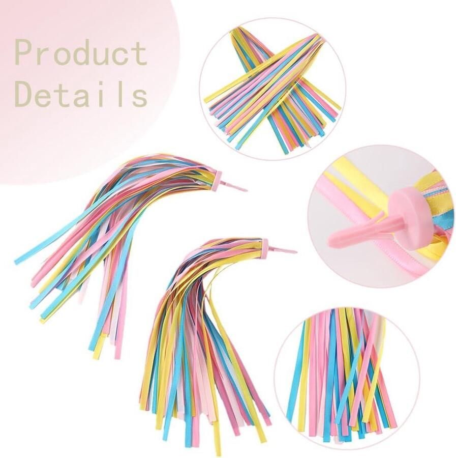Fietsaccessoires Fietskwasten Spaakkralen Meisjes Kleurrijke linten Kwasten Decoratie Fietsspaken Stuur Slinger-streamers Accessoires fiets Versiering Kinderfiets Rood en Roze - Foto 1
