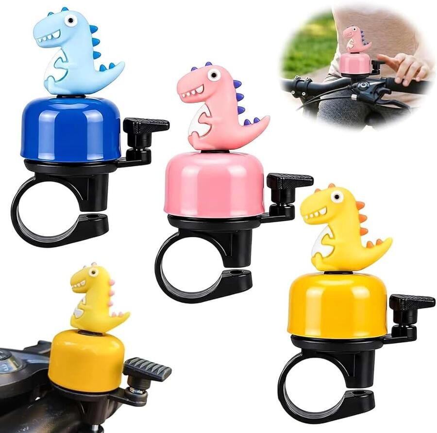 Fietsbel voor kinderen dinosaurus luid en helder geluid eenvoudige montage geschikt voor en volwassenen compatibel met fietsen loopfietsen scooters (blauw roze geel)