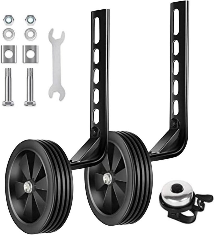 Steunwielen Kinderfiets Hulpwielen Fietsen Leren Verstelbaar Ontwerp 12-20 Inch Zwart