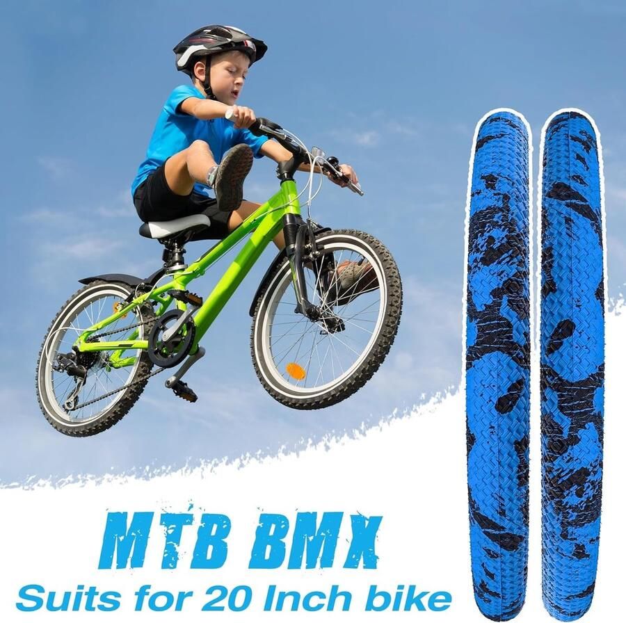 Fietskettingbanden 20 x 2.1 2 Stuks Vouwbanden met Binnenbanden voor MTB en BMX Fietsen Blauw Zwart