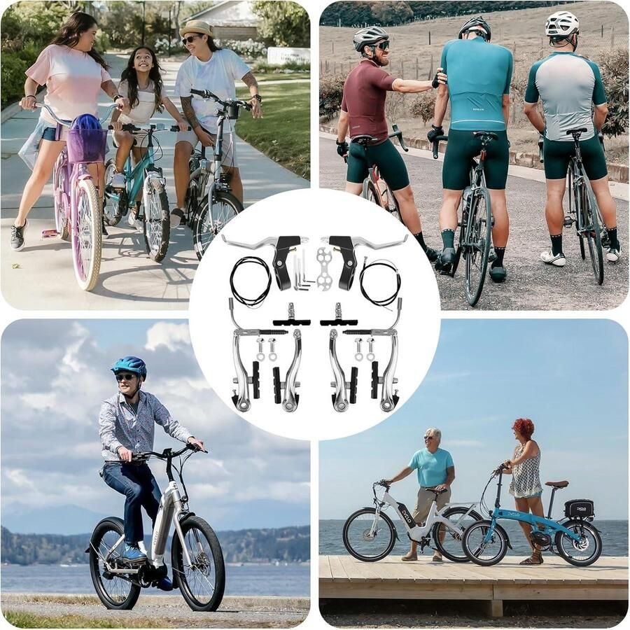 Fietsremmenset V-rem voor en achter aluminium remmen met remkabel mountainbike stadsfiets vouwfiets (zilver)