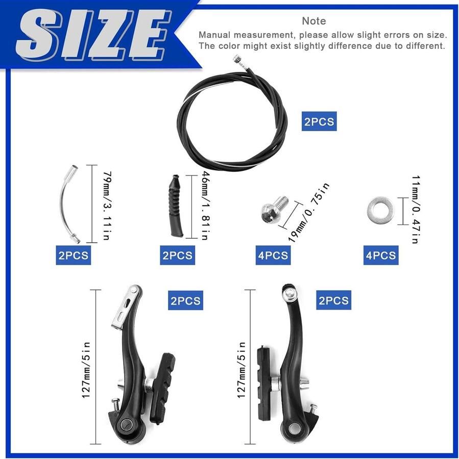 Fietsremset 6 stuks inclusief V-Bike Remmen en zwarte remkabels voor mountainbikes