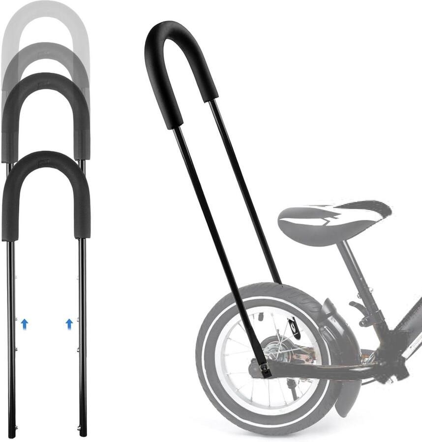 Kinderfiets Stang Duwstang Fiets Leren Gepatenteerd Ontwerp Medium Zwart