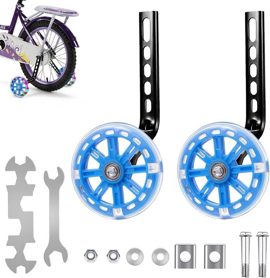 Fietssteunwielen Kinderfiets Hulpwielen Set Fietsen Leren Lichtgevende Wielen 12-20 Inch Blauw