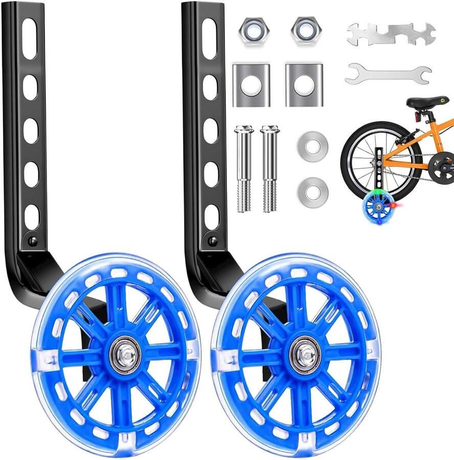 Fietssteunwielen voor kinderen hulpwielen met Mute Flash wielen Instelbare veiligheidssteunwielen Universele steunwielen kinderfiets met driehoeksversterking voor 12 14 16 18 20 inch