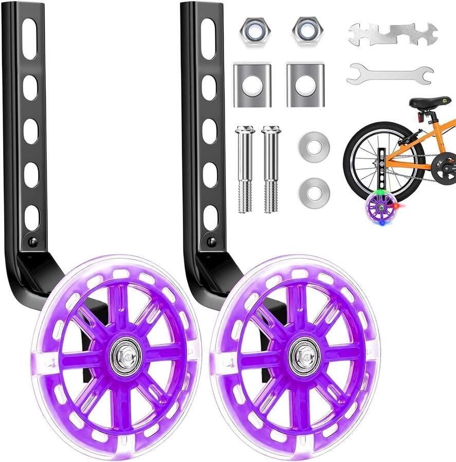 Fietssteunwielen voor kinderen hulpwielen met Mute Flash wielen verstelbare veiligheidssteunwielen universele steunwielen kinderfiets met driehoekige versterking voor 12 14 16 18