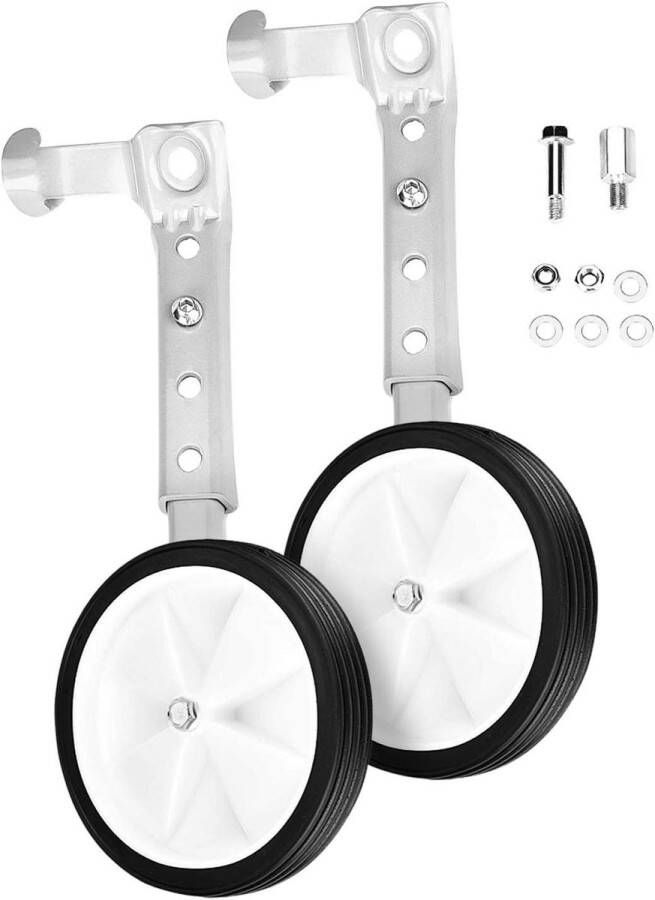 Fietssteunwielen voor kinderfiets 1 paar veiligheidssteunwielen trainingswielen geschikt voor fietsen van 16 inch tot 22 inch (zilver)