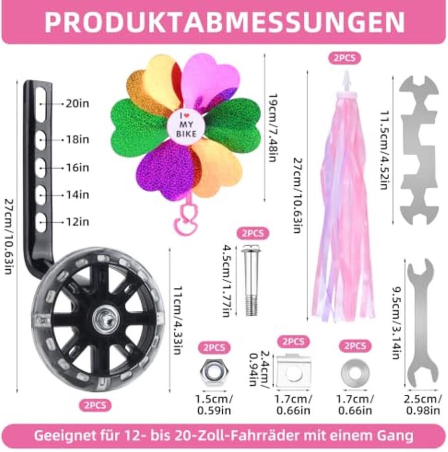 Fietssteunwielen voor Kinderfietsen 12-20 Inch Set van 2