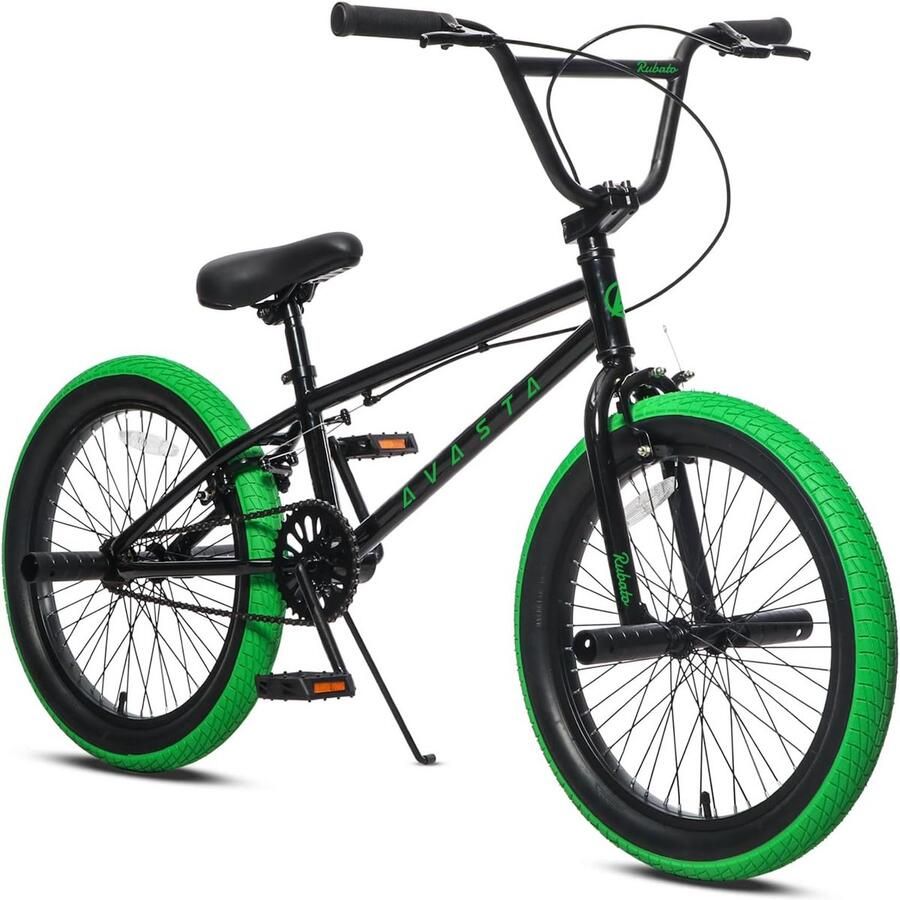 Freestyle BMX Fiets Kinderfiets Jeugd Straat Park Trails Duurzaam Hi-Ten Frame 20 Inch Wielmaat Zwart Groen