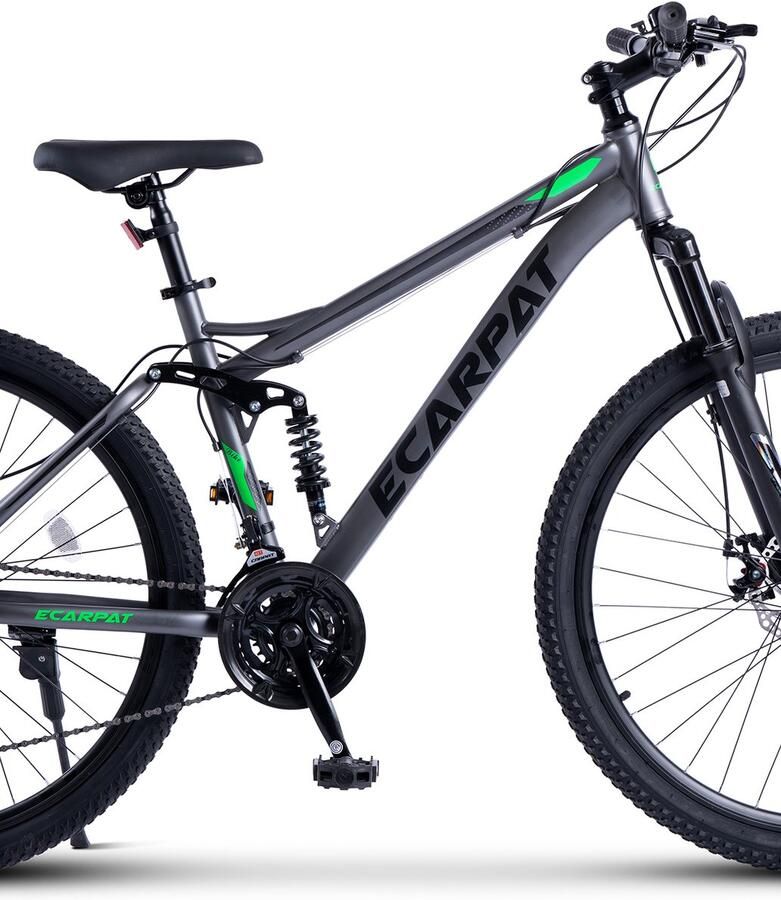 Full suspension mountainbike MTB met schijfrem Mountainbike 21 versnellingen 27 5 inch Schokdempend Voor volwassenen Grijs-groen