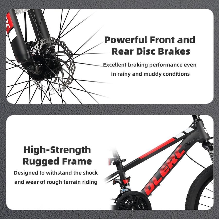 Glerc Skyline Kinder Mountainbike voor en 24 Inch Kinderfiets voor Jeugd van 10 11 12 13 14 15 16 17 ShopVlot
