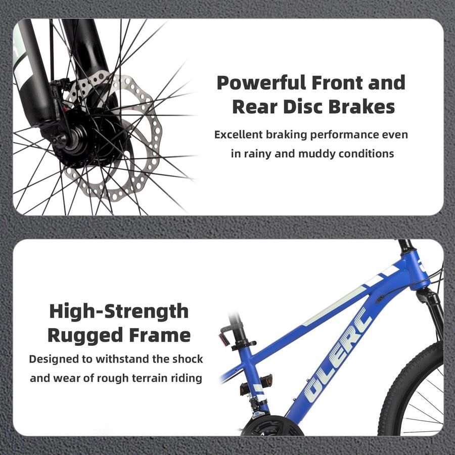 Glerc Skyline Kinder Mountainbike voor en 24 Inch Kinderfiets voor Jeugd van 10 11 12 13 14 15 16 17 ShopVlot