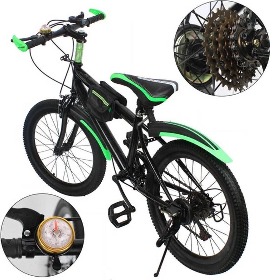 Gran VidaÂ Mountainbike 20 inch 7 Snelheden Dubbele Schijfrem Koolstofstaal Zwart Groen