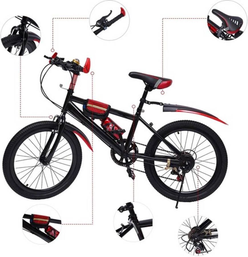 Gran VidaÂ Mountainbike 20 inch Kinderfiets Dubbel Remsysteem Verstelbaar Zadel Rood Zwart
