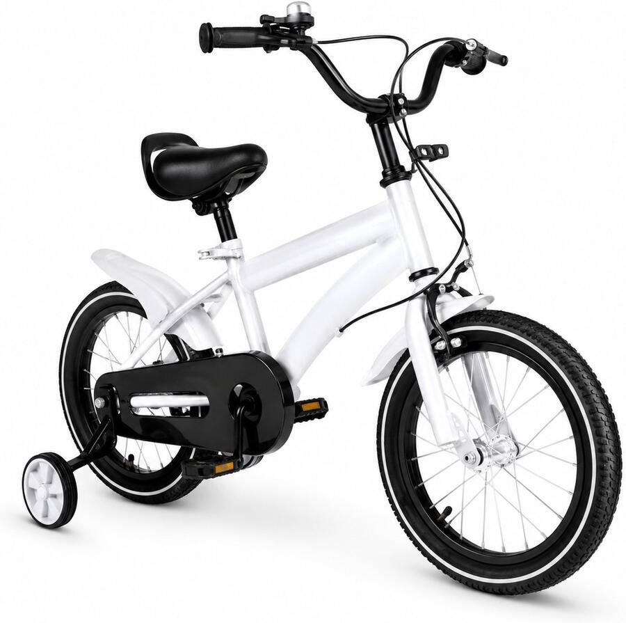 House Of Atelier Kinderfiets 14 inch Fiets met Zijwieltjes 2-5 Jaar In hoogte Verstelbaar Wit