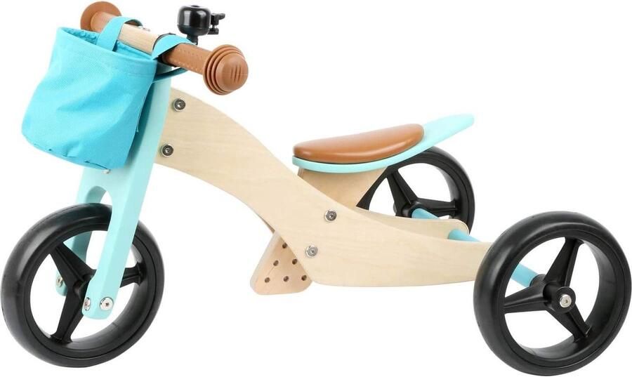Houten Driewieler Loopfiets Kind Leren Fietsen 2-in-1 Om te Bouwen 48 cm Lengte Turquoise