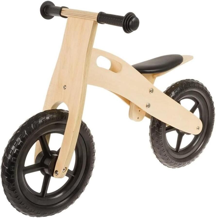 Houten Kinderloopfiets Loopfiets Hout Leren Fietsen Stuurvergrendeling 12 inch Natur Schwarz