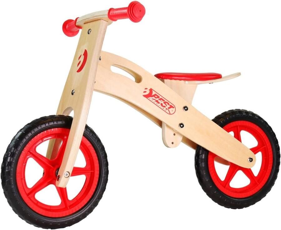 Houten Loopfiets Kinderfiets Balans Buiten Spelen Verstelbaar Zadel 30.7 cm Wielen Rood