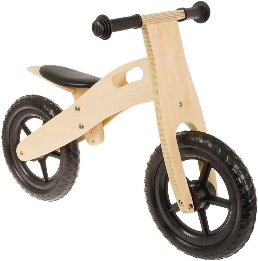 Houten loopfiets Kinderfiets balans Leren fietsen Stabiel multiplex frame 12 inch Natuur Zwart