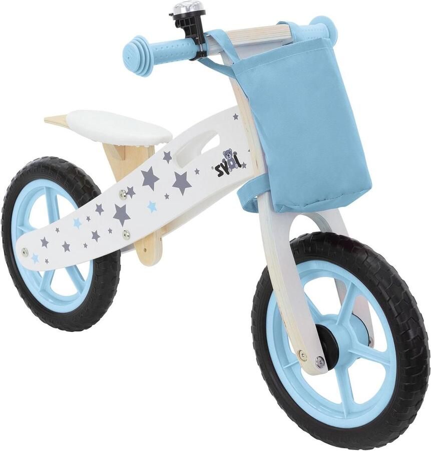 Houten Loopfiets Kinderfiets Balansfiets Evenwicht Leren Lekvrije EVA Wielen 85 cm Blauw