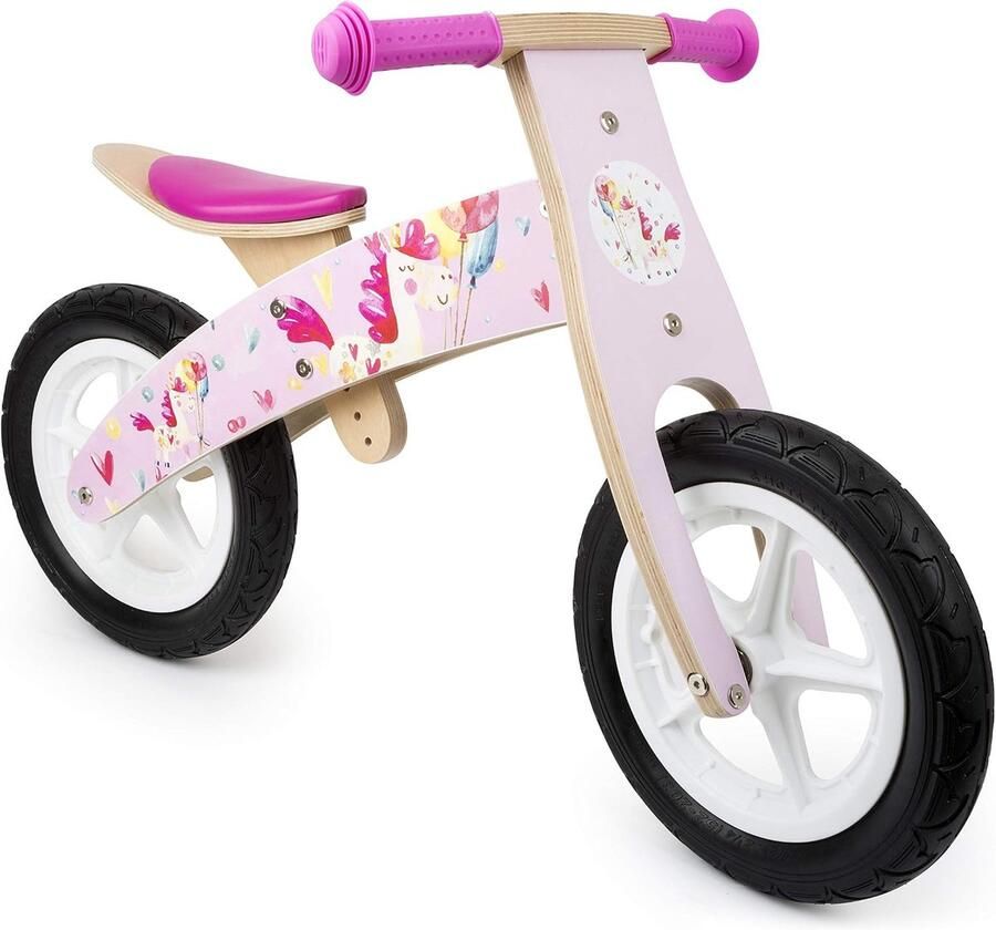 Houten Loopfiets Kinderfiets Balansfiets Kind Leren Fietsen Verstelbaar Zadel Vanaf 3 Jaar Roze