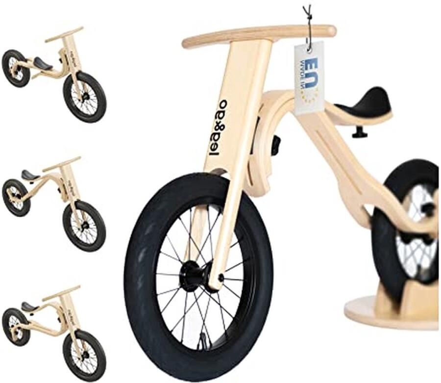Houten Loopfiets Kinderfiets Balansfiets Leren Fietsen Meegroeiend Modulair Design 99 centimeter Natuurlijk Hout