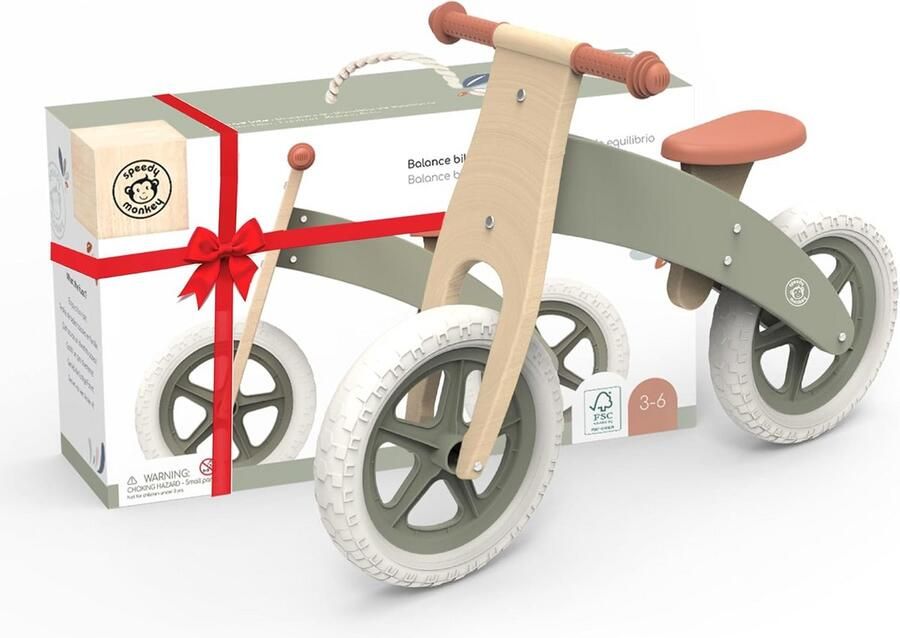Houten Loopfiets Kinderfiets Peuter Motoriek Ontwikkelen Gevoerd Zadel Stuur 83 cm Lengte Groen