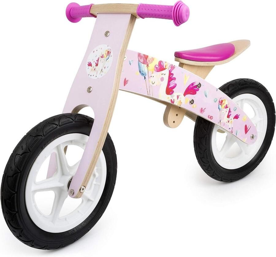 Houten Loopfiets Kinderscooter Balansfiets Kinderen Leren Fietsen Verstelbaar Zadel 57 cm Lengte Roze