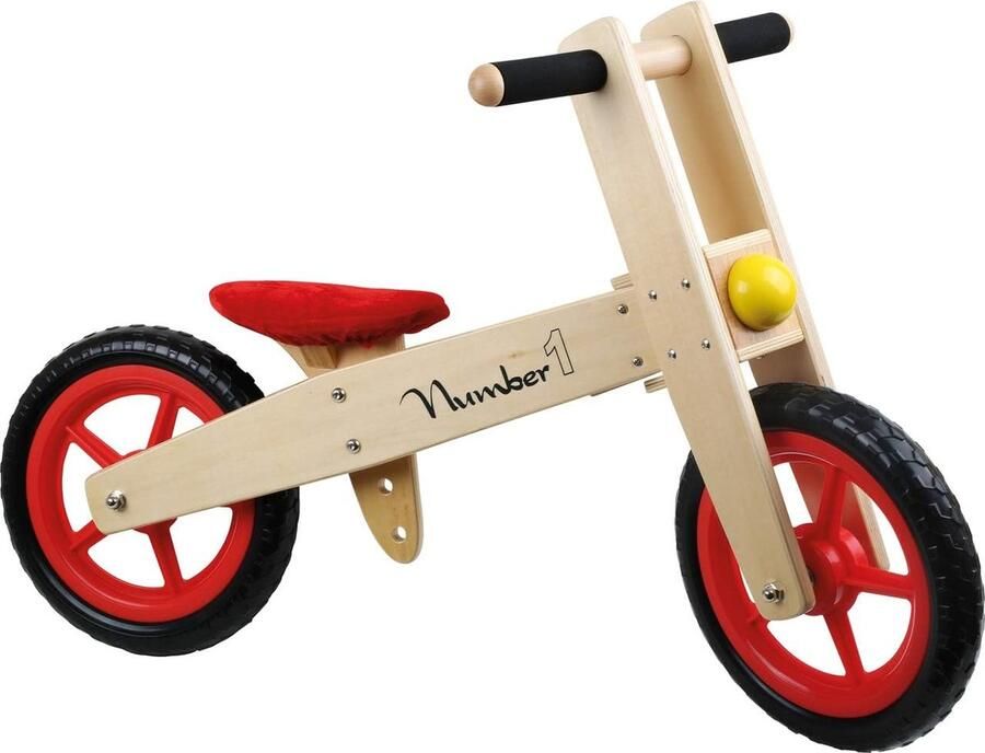 Houten Loopfiets voor Kinderen vanaf 3 Jaar Verstelbare Zitting en Rubberen Banden