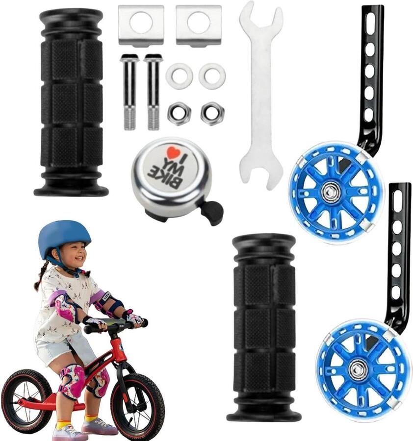 Hulpwiel Kinderfiets Zijwieltjes Balans Leren Fietsen Verstelbare Stabiliteit 12-20 Inch Blauw