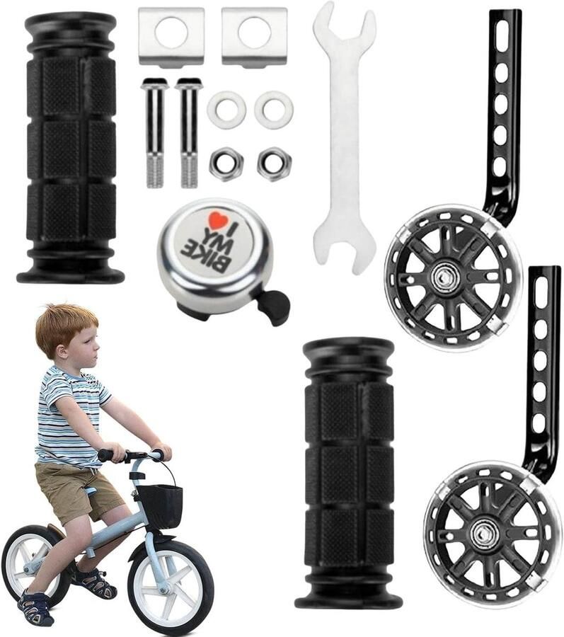 Hulpwiel Kinderfiets Zijwieltjes Balanswiel Leren Fietsen Verdikt Versterkt Ontwerp 12-20 inch Zwart
