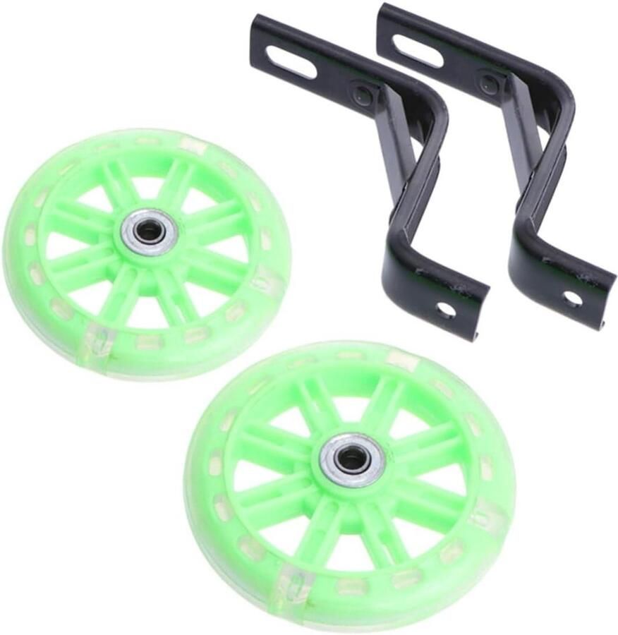 Hulpwiel Set Stabilisatoren Kinderfiets Kind Leren Fietsen Knipperende Wielen 11 cm Groen