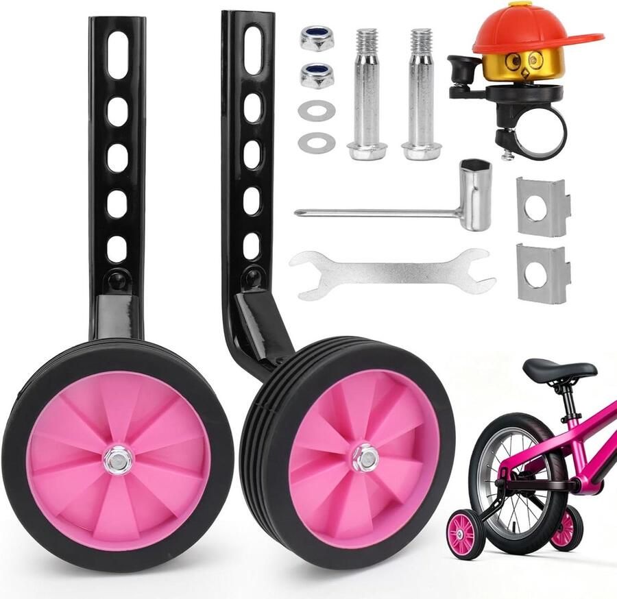 Hulpwielen Kinderfiets Zijwieltjes Fiets Fietsen Leren Universeel Verstelbaar 12-20 Inch Roze