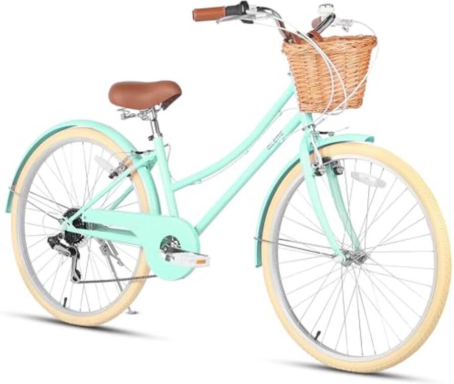 Hybride Stadsfiets voor Kinderen 6 Versnellingen Met Rieten Mand Geschikt Voor Jeugd Vanaf 6 Jaar 20 24 en 26 Inch Wielen